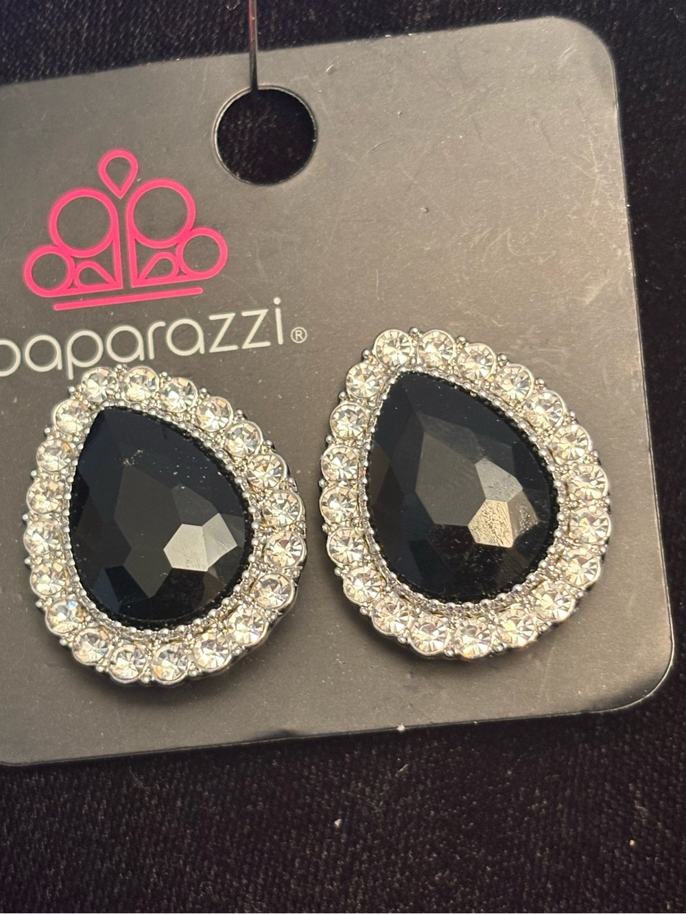 Paparazzi Black Teardrop Halo clip on style Stud Earrings
